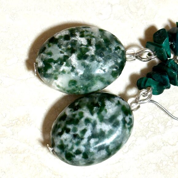 2/$20, Genuine Green Tree Agate & Malachite Gemstone Sterling Silver Earrings - Picture 4 of 11